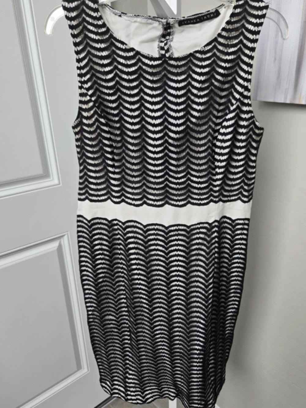 Ivanka Trump Black and White Scalloped Sheath Dress